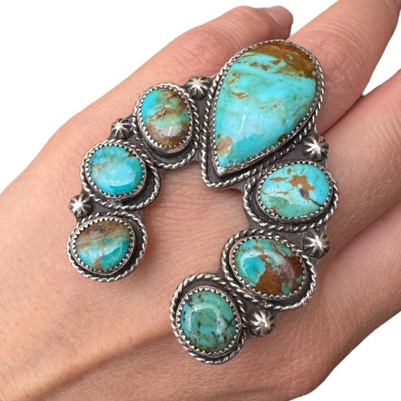 Native American Inspired Turquoise Silver Ring by CB Gems Size 7.5 Sterling 925 - Picture 1 of 9